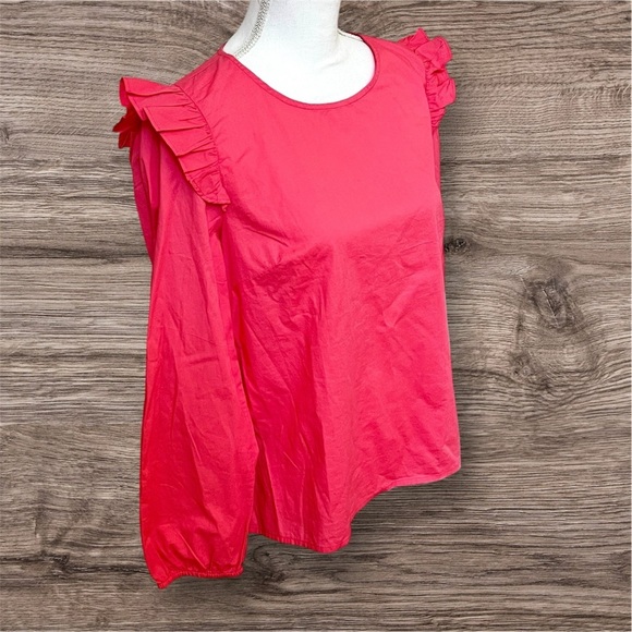 🎁 J. Crew Pink / Coral Ruffle Long Sleeve Top Blouse Size M NWT - Picture 2 of 6